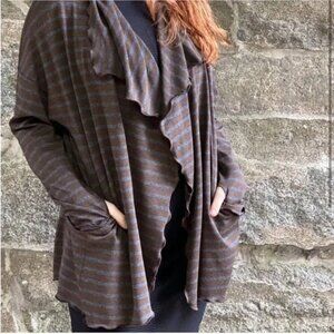 ANGELROX One Size Cardi Jacket Cozy Knit Cardigan in Woodland Stripe Brown Gray